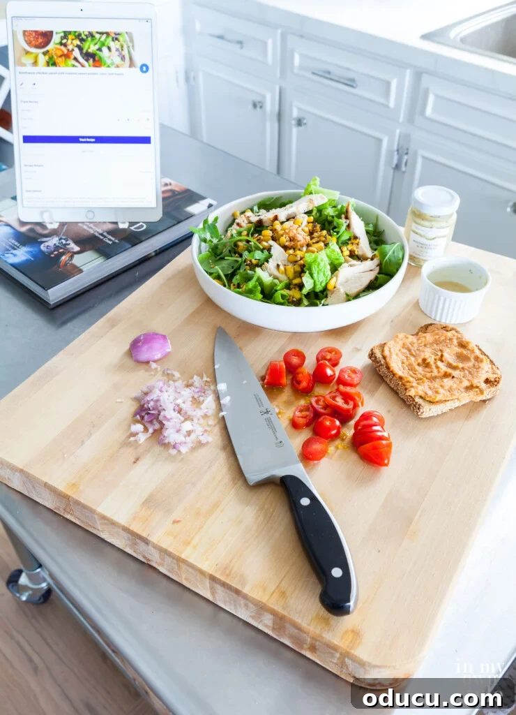 Cultivating Your Creative Sanctuary 3 Food being chopped on a cutting board on a metal cart kitchen island, highlighting active food preparation.