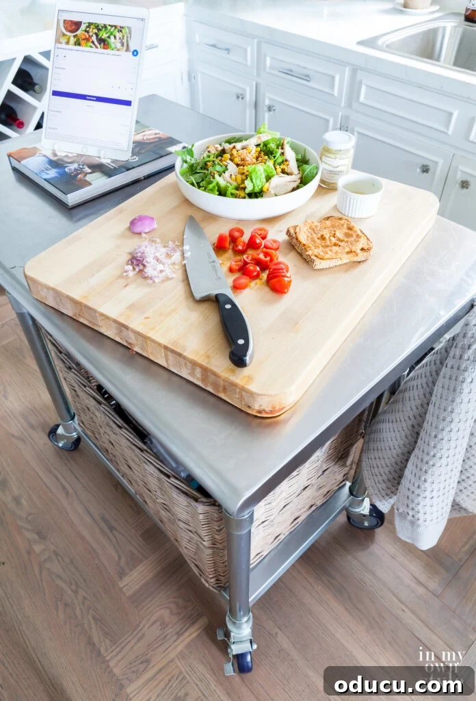 Cultivating Your Creative Sanctuary 7 My rolling metal kitchen cart got a makeover. Now it has two shelves and a cutting board, ready for action.