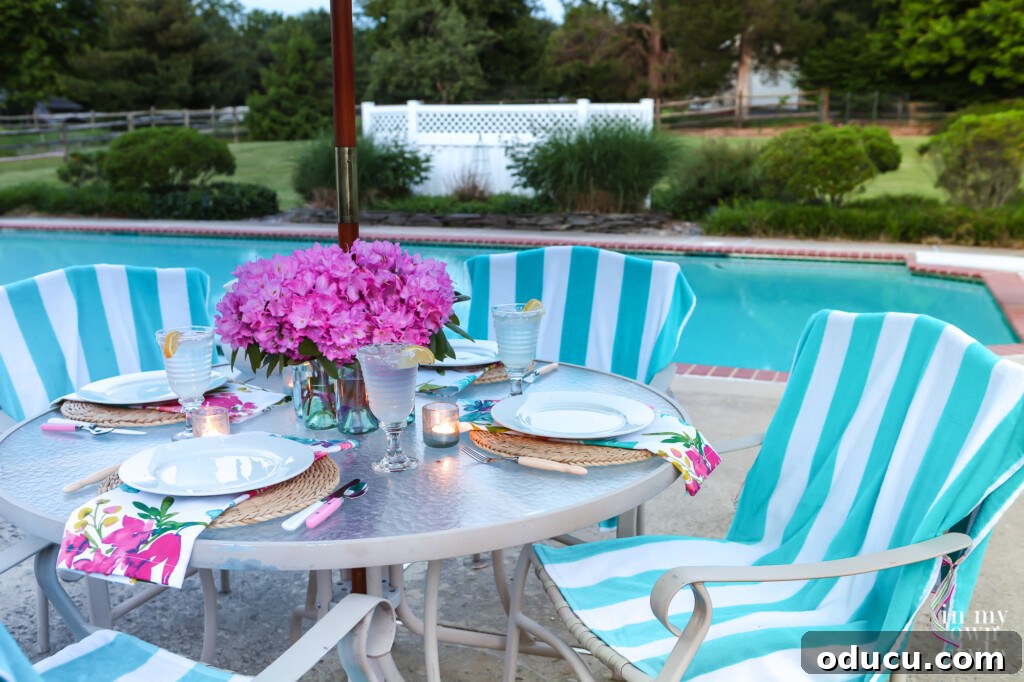 Effortless Outdoor Chair Makeovers: No Sewing Required 2 Centerpiece vase for patio table with an umbrella.