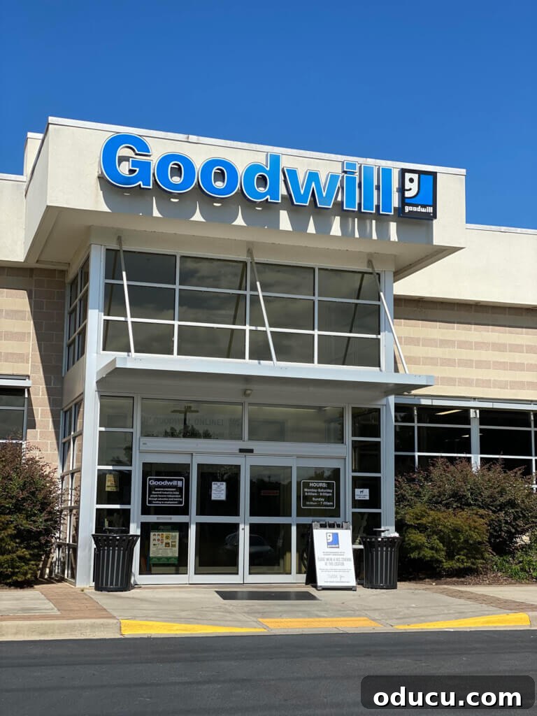 Exterior view of a Goodwill Store, a popular destination for thrifting and second-hand shopping.