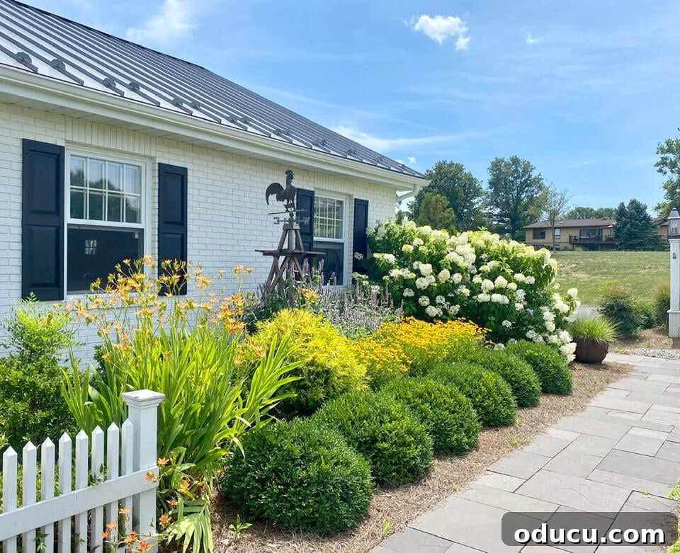 Ranch Renaissance: Modern Farmhouse Transformation 24 Front walkway made of slate in front of white farmhouse entrance