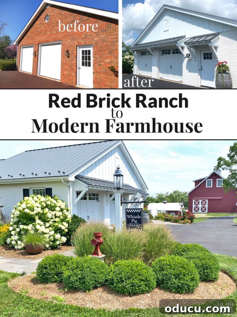 Ranch Renaissance: Modern Farmhouse Transformation 32 Red brick Ranch house Before and after makeover to a modern farmhouse comparison