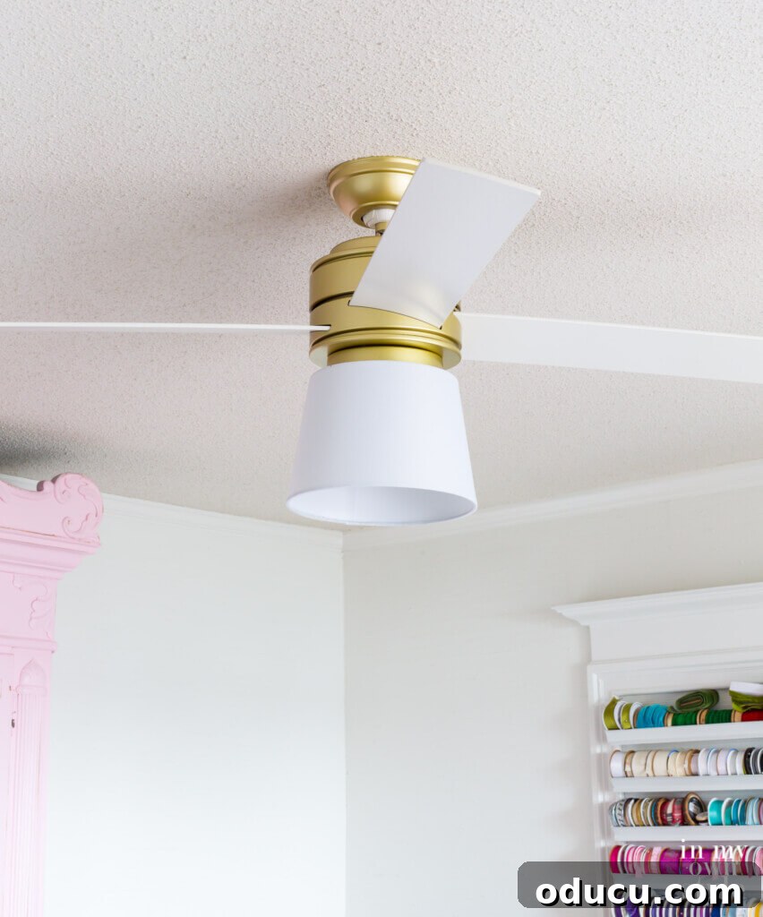Ceiling Fan Globe Upgrade Choices 4 Affordable DIY replacement for a custom ceiling fan glass globe using a lampshade and simple hardware.