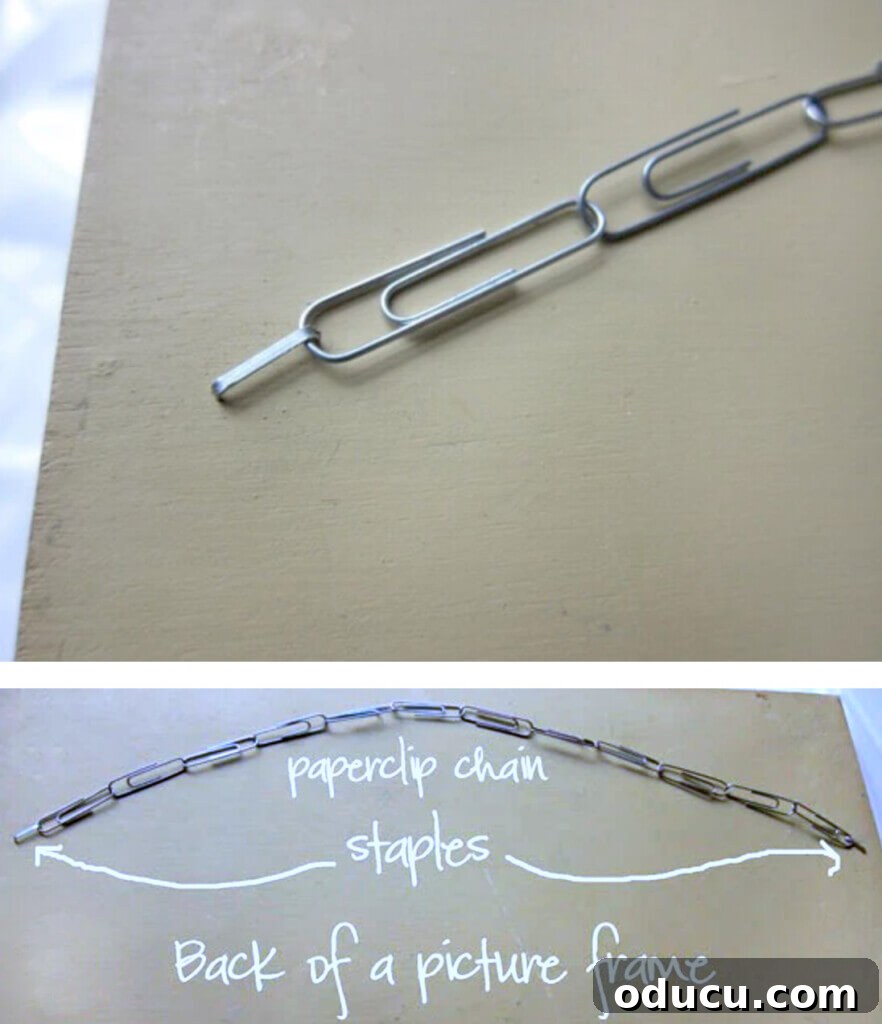 Upcycle Household Items for Breathtaking Decor 11 How to repurpose household items like paper clips. They can be used instead of wire when hanging a picture on a wall.