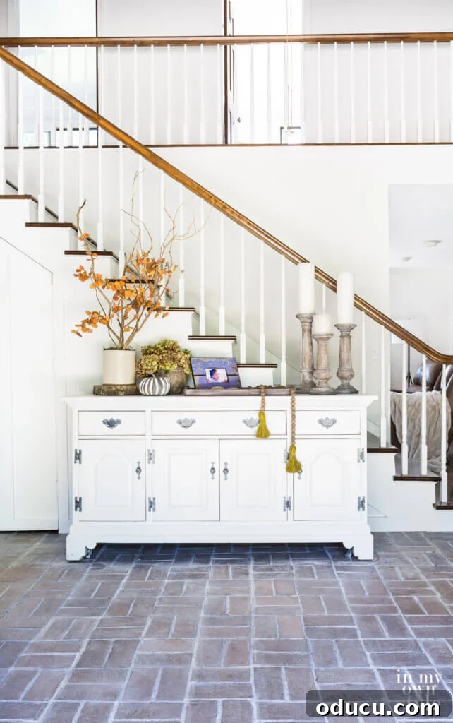 Entryway Upgrade: The Dresser Solution 2 Entryway modern farmhouse decorated for fall with a repurposed dresser.