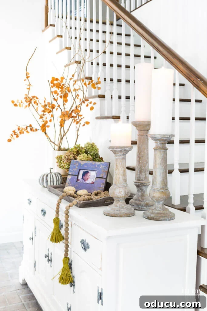 Entryway Upgrade: The Dresser Solution 13 Ways to style your entryway console table for autumn with rustic and nature-inspired elements.
