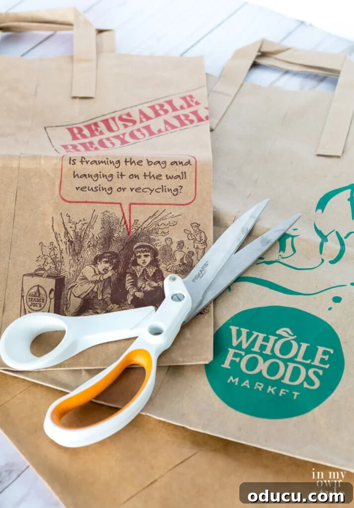 Thanksgiving Table Crafts: Free Placemats and Napkin Rings 4 Two brown paper bags from Trader Joes and Whole Foods and a pair of scissors.