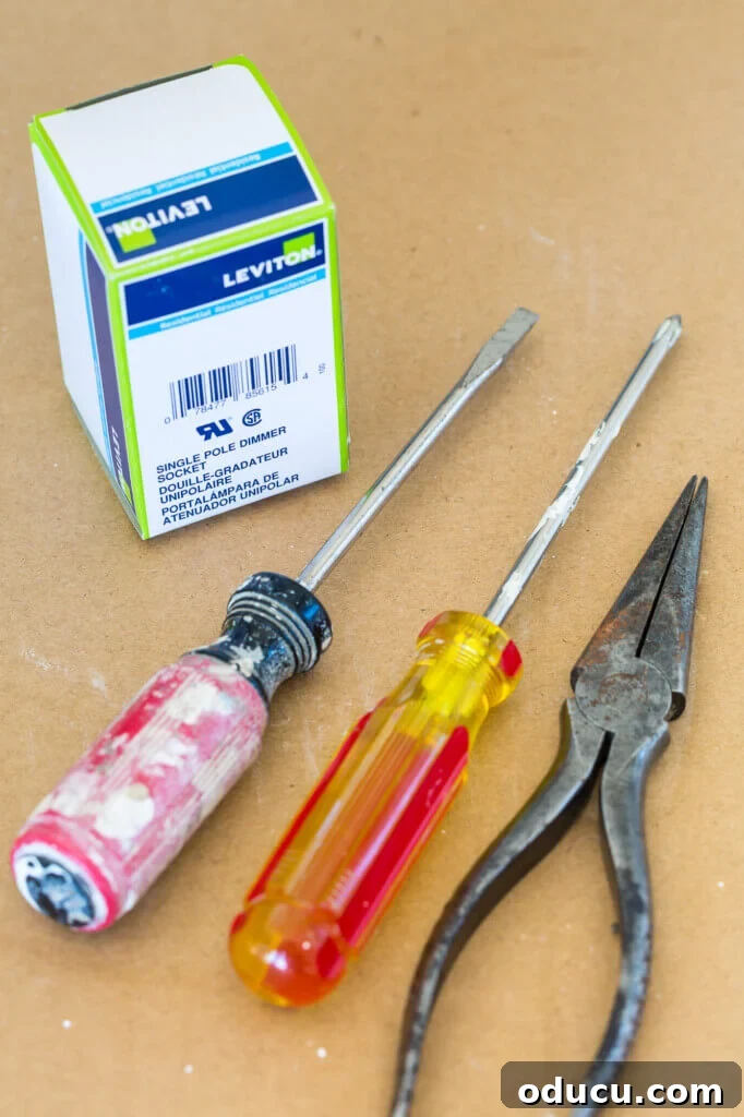 Transform Any Lamp: Add a Dimmer Socket in Minutes 6 dimmer socket and tools