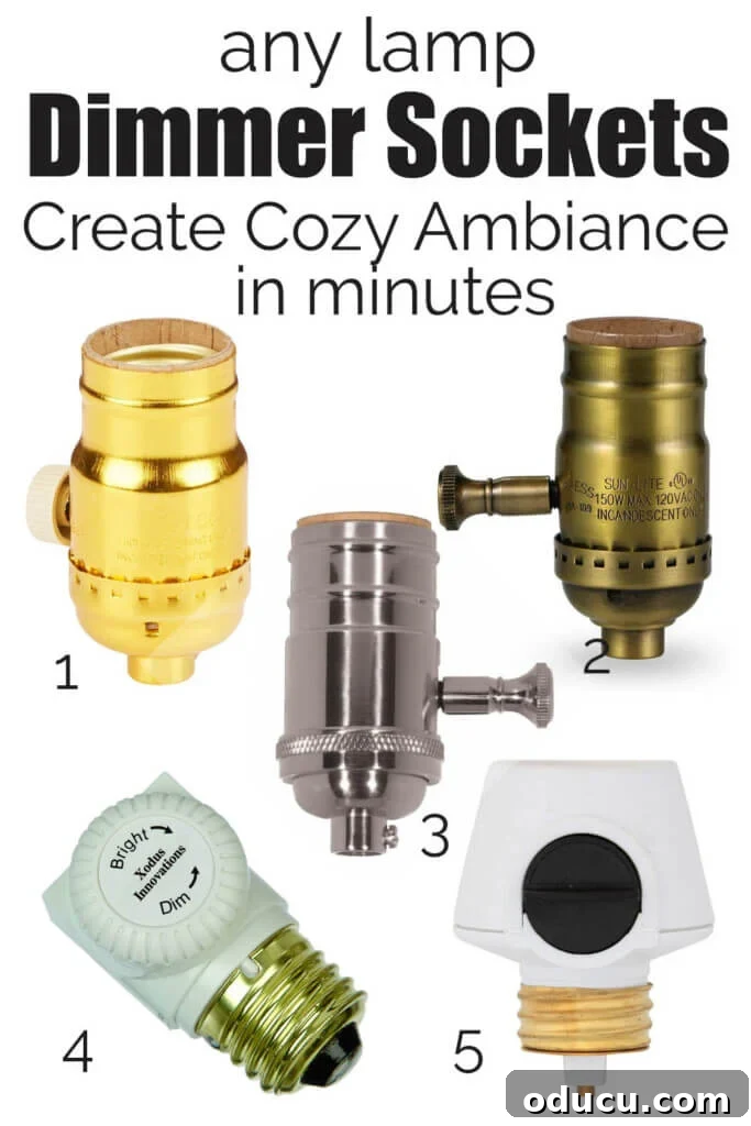 Transform Any Lamp: Add a Dimmer Socket in Minutes 7 how do you make a lamp dimmable? Add a dimmer socket. Here are 5 options that don't require an electrician. Text overlay says any lamp dimmer sockets create cozy ambiance in minutes.
