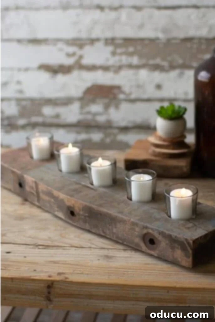 Effortless Christmas Table Wreath Crafts 9 Rustic barn wood votive candle holder