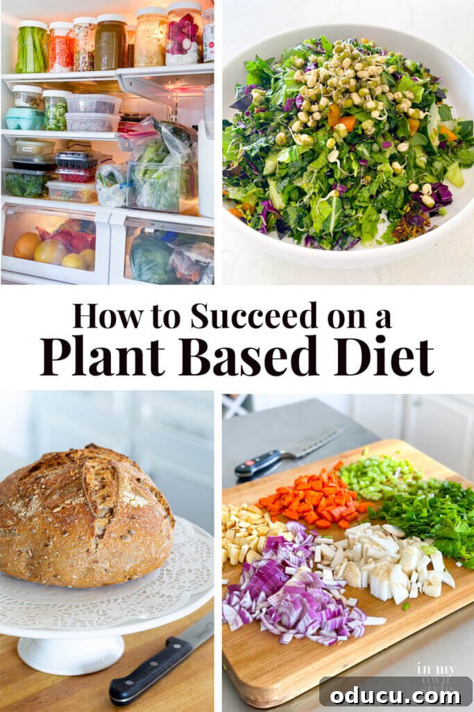 My Personal Weight Loss Victory 18 4 images of plant based healthy food. Text overlay says How to succeed on a plant based diet.