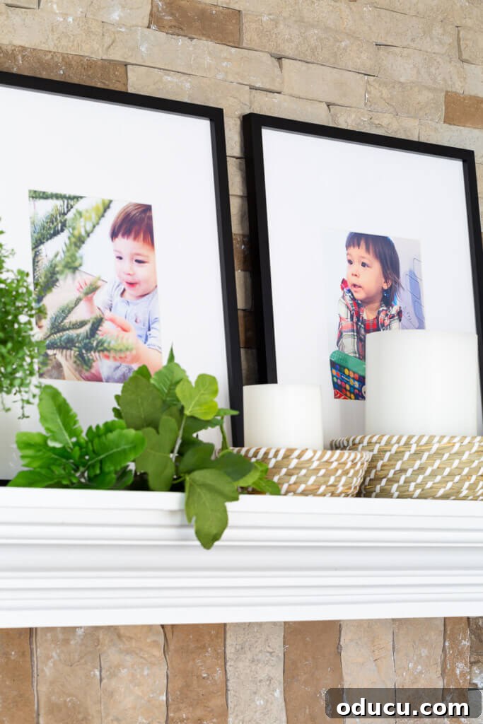 Cozy Winter Decor Beyond the Holidays 7 Decorating ideas using family photos on a mantel, making them a focal point.