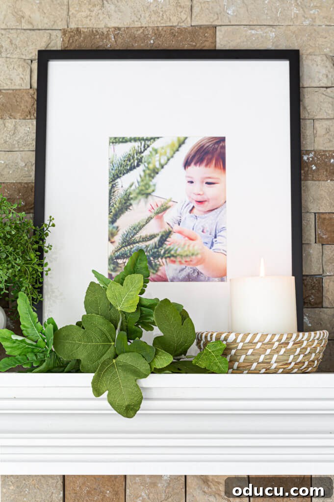 Cozy Winter Decor Beyond the Holidays 8 Displaying family photos on a mantel with other decorative elements.