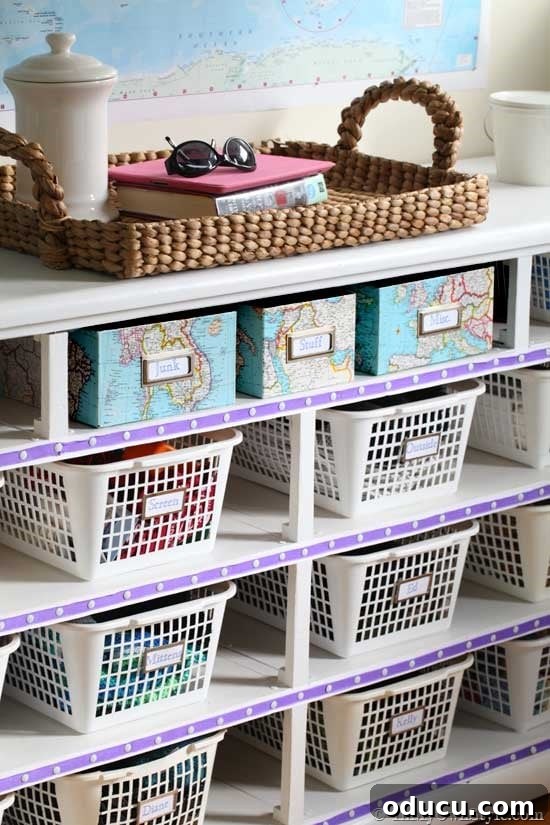 Brilliant DIY Strategies for a Perfectly Organized Home 10 Dollar store organizing baskets used in a mudroom organizer.
