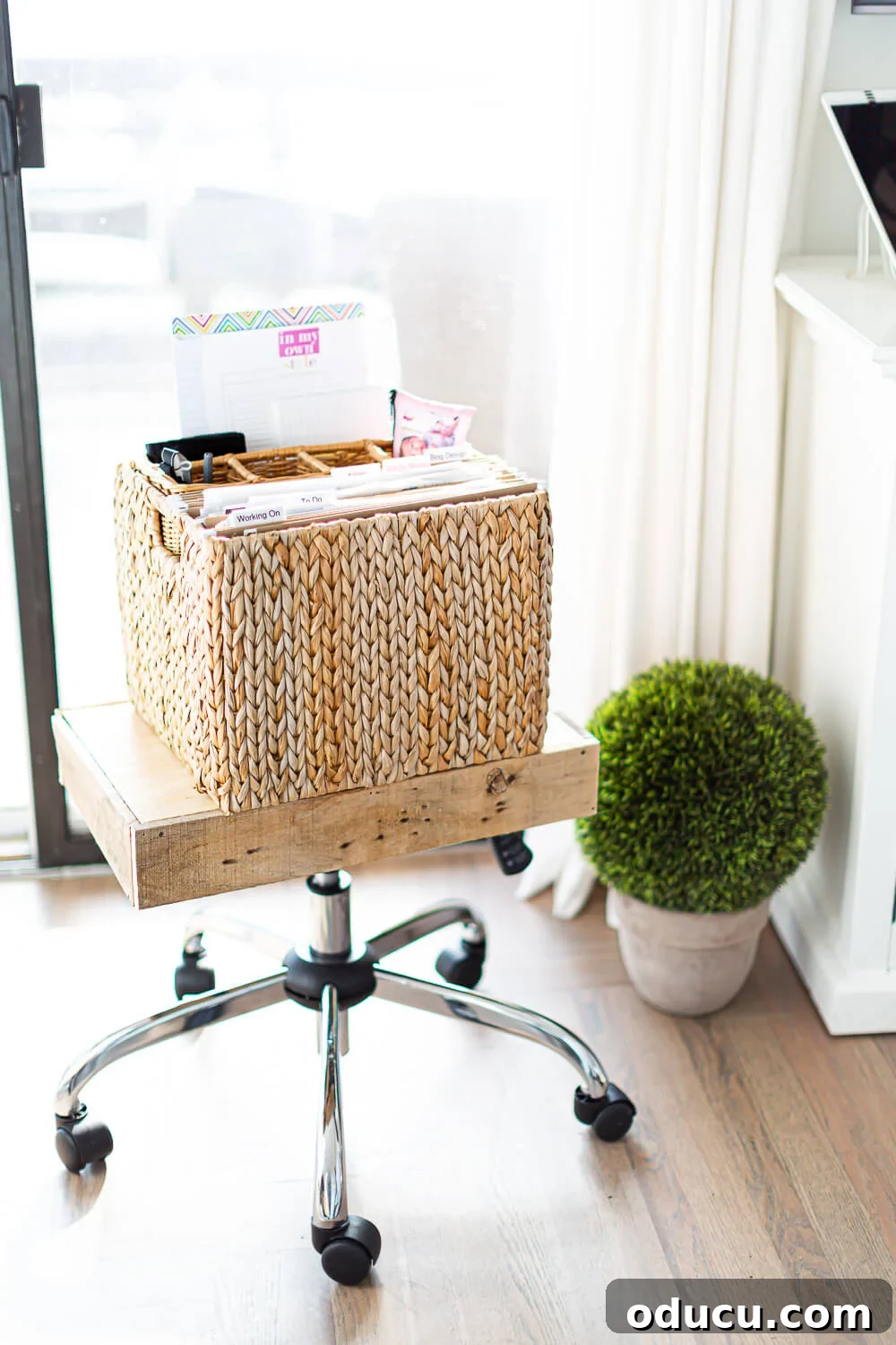 Creative File Solutions for Your Home Workspace 15 Completed office chair makeover transformed into a mobile file folder holder for home office use.