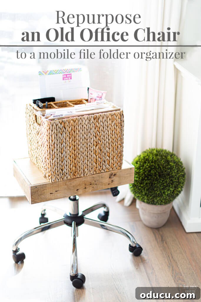 Creative File Solutions for Your Home Workspace 17 Repurposing an old office chair into a functional mobile file cabinet.