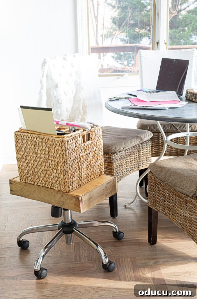 Creative File Solutions for Your Home Workspace 8 Mobile hanging file folder organizer by kitchen table for creative file storage.