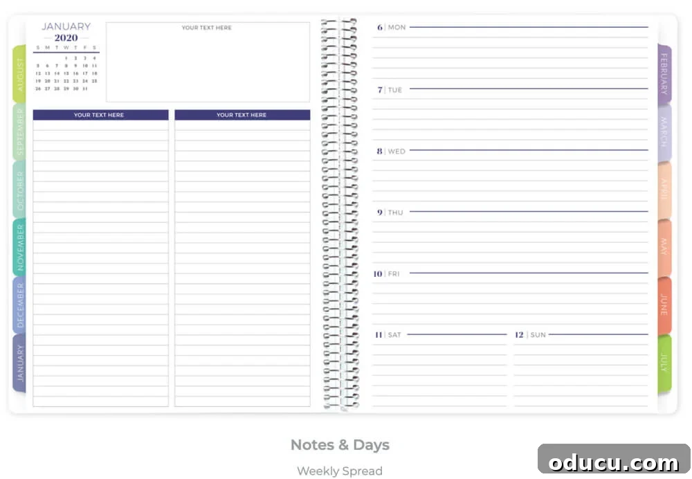 Refined Style Streamlined Spaces 2 Plum Paper Notes and Dates Planner layout showcasing weekly schedule and notes sections