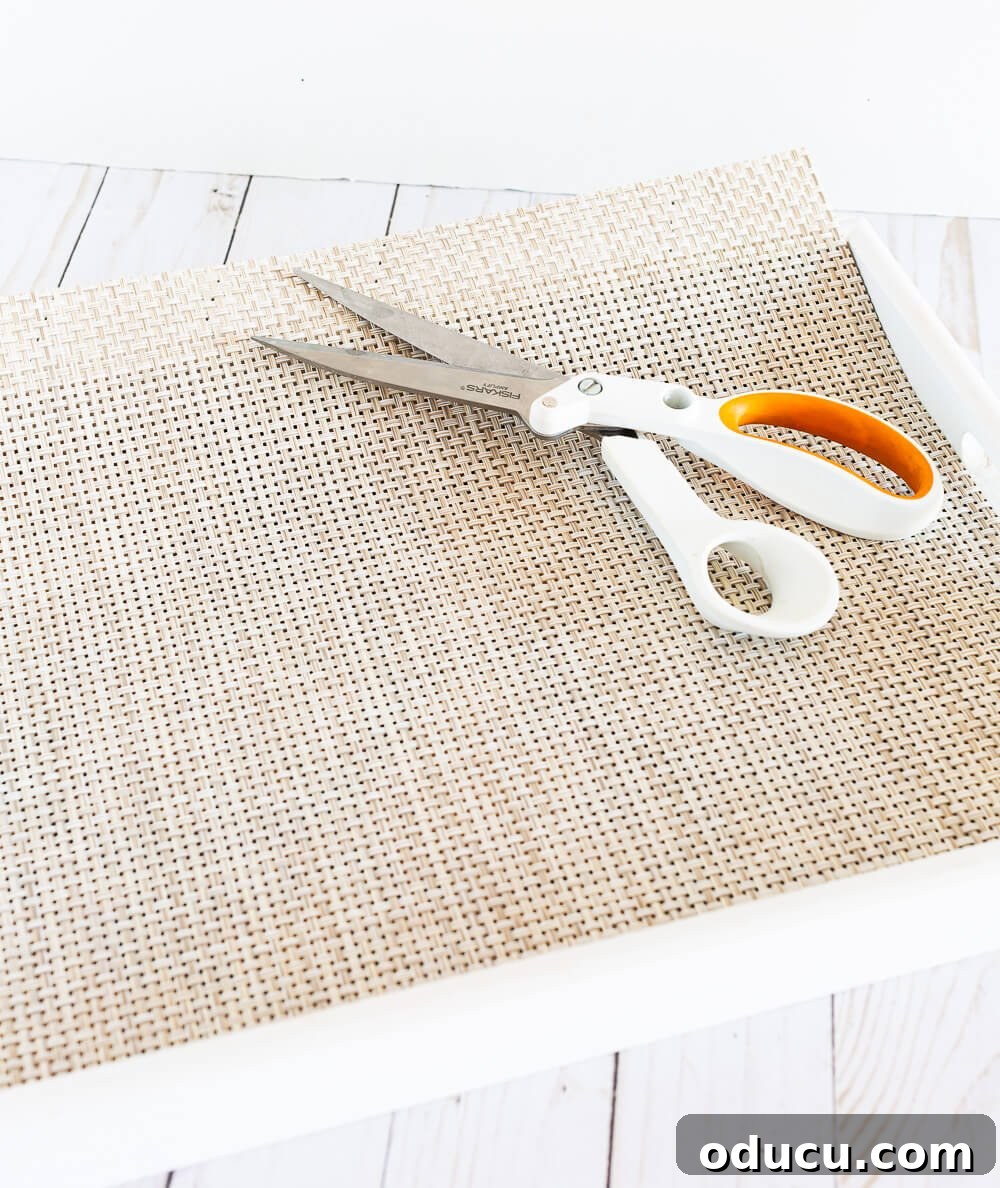 Textured Drawer Bedside Table Revamp 16 Cut placemat to size with scissors