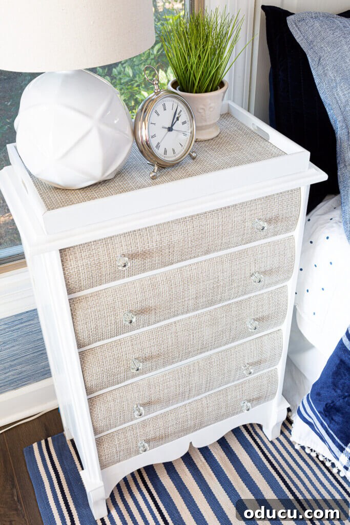 Textured Drawer Bedside Table Revamp 18 Looking down on woven raffia look furniture makeover