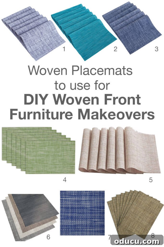 Textured Drawer Bedside Table Revamp 20 A selection of woven vinyl placemat colors
