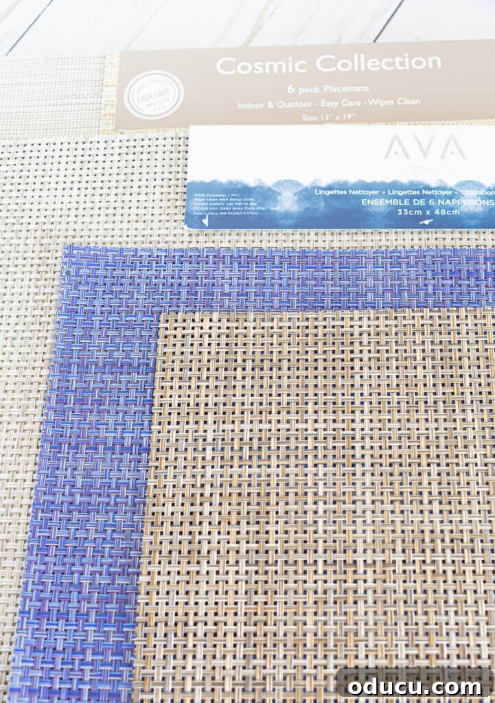 Textured Drawer Bedside Table Revamp 6 Close up of a blue and tan woven place mats