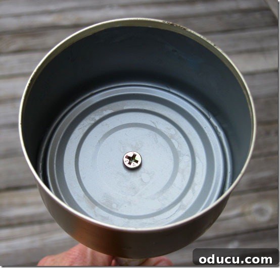 Tuna-can-screwed-on to pole to make outdoor lantern made using a tuna can. Can-screwed-on to pole to make outdoor lantern made using a tuna can.