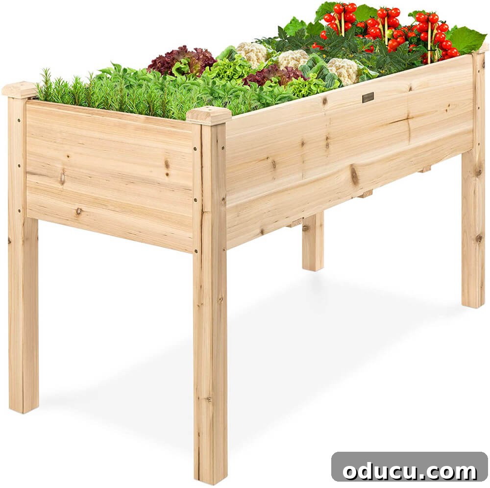Pre-made elevated wood garden planters by Best Choice Products, showcasing an efficient alternative to DIY.