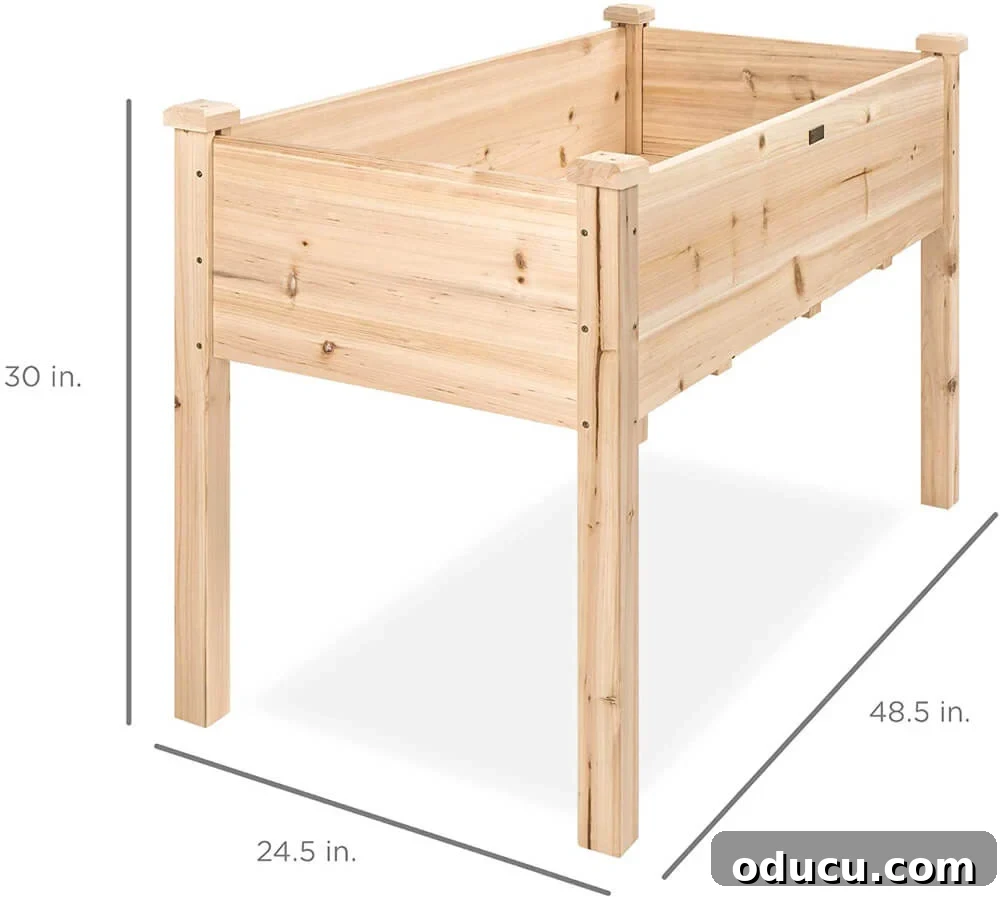Dimensions of the Best Choice Products Rectangular Elevated Wood Garden Planter, highlighting its practical size.