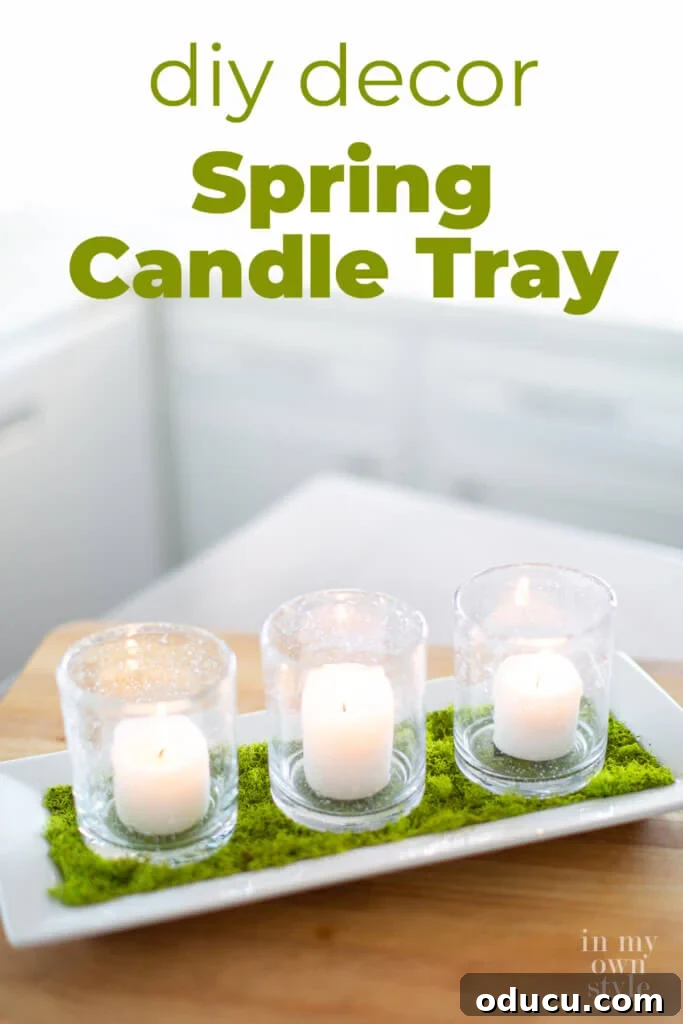 Springtime Glow: DIY Candle Tray 8 A beautifully crafted DIY decor spring candle tray centerpiece, offering a modern aesthetic without flowers.