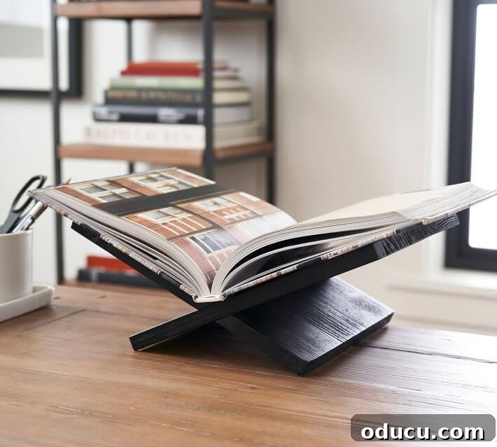 Pottery Barn Open book display stand on table.