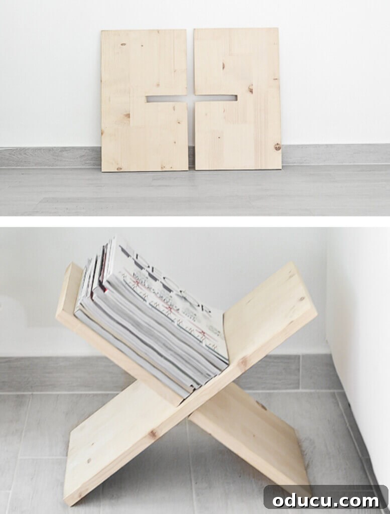 wood pattern to make X shaped magazine or book holder.