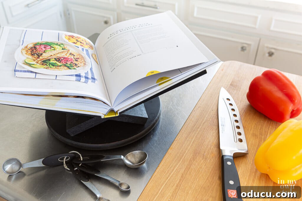 Cook book stand that turns on a round base. Easy DIY scrap wood project.