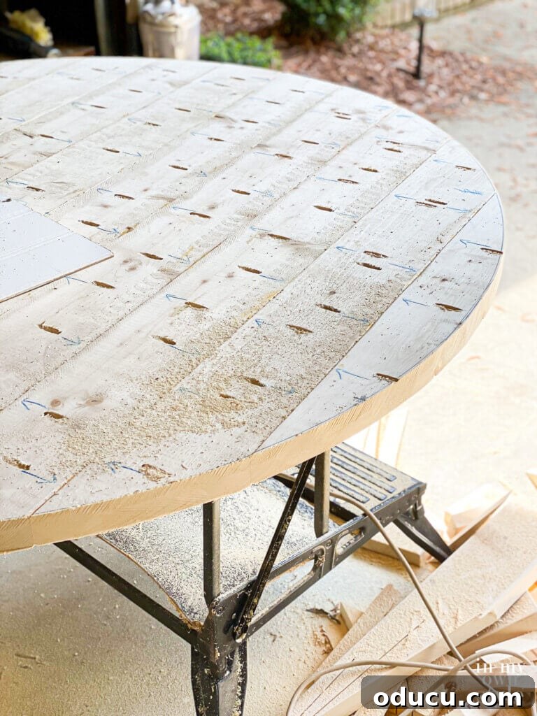 Crafting a Custom Round Wood Kitchen Tabletop 20 Underside of DIY round wood table made using 2 x 6 pine boards