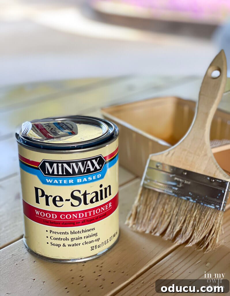 Crafting a Custom Round Wood Kitchen Tabletop 23 Minwax Pre-Stain used before staining the pine wood table top.