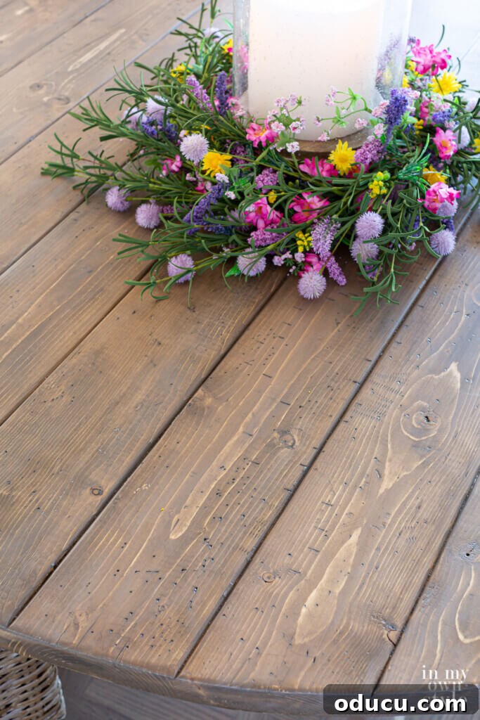 Crafting a Custom Round Wood Kitchen Tabletop 30 Completed DIY round wood table made using pine lumber.