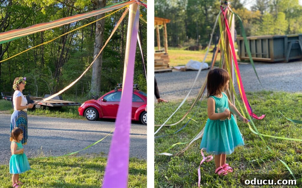 Chic Discoveries Forty One 2 A vibrant Maypole celebration with flowers and colorful ribbons at a flower farm.
