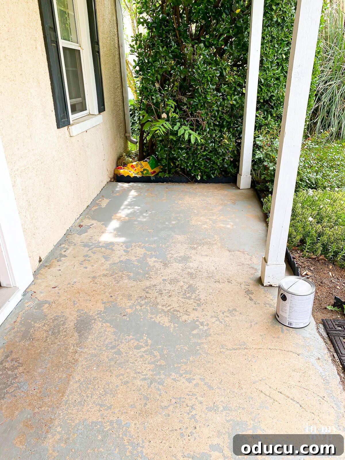 Transform Your Concrete Porch or Patio with Paint and Stencils 6 Worn and ugly concrete porch before getting a makeover