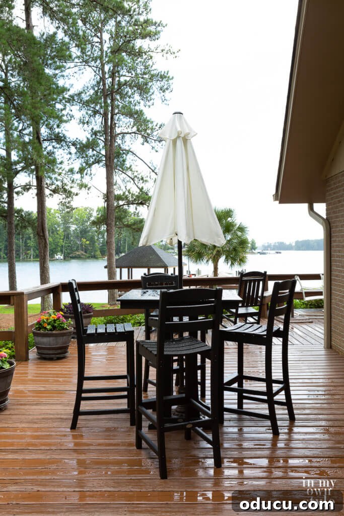 Transforming My Deck with POLYWOOD Outdoor Furniture 10 A close-up shot of durable POLYWOOD outdoor furniture, illustrating its robust construction designed to withstand all weather conditions without splintering, cracking, or fading.