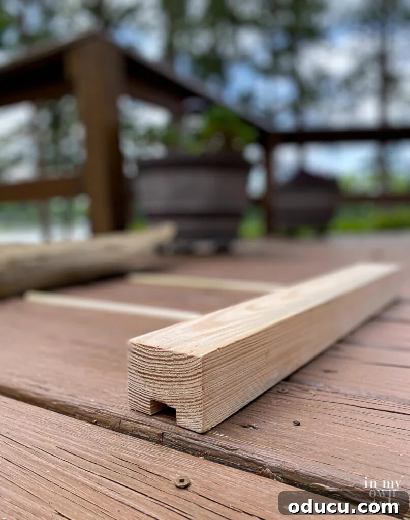 Craft a Natural Driftwood Art Display 9 Gathered supplies: a prepared piece of wood and two dowels, ready to be assembled into driftwood art.