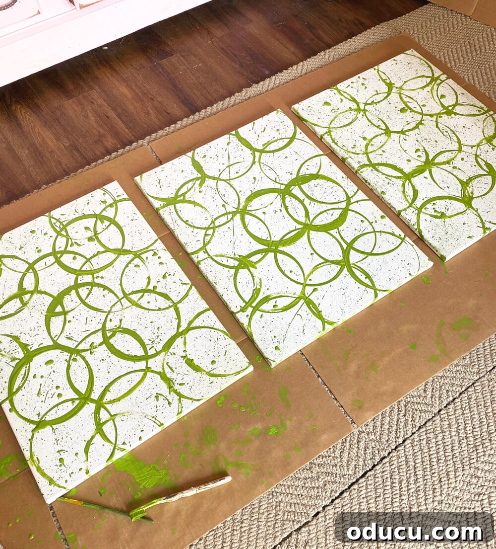 3 completed canvas connected circle art