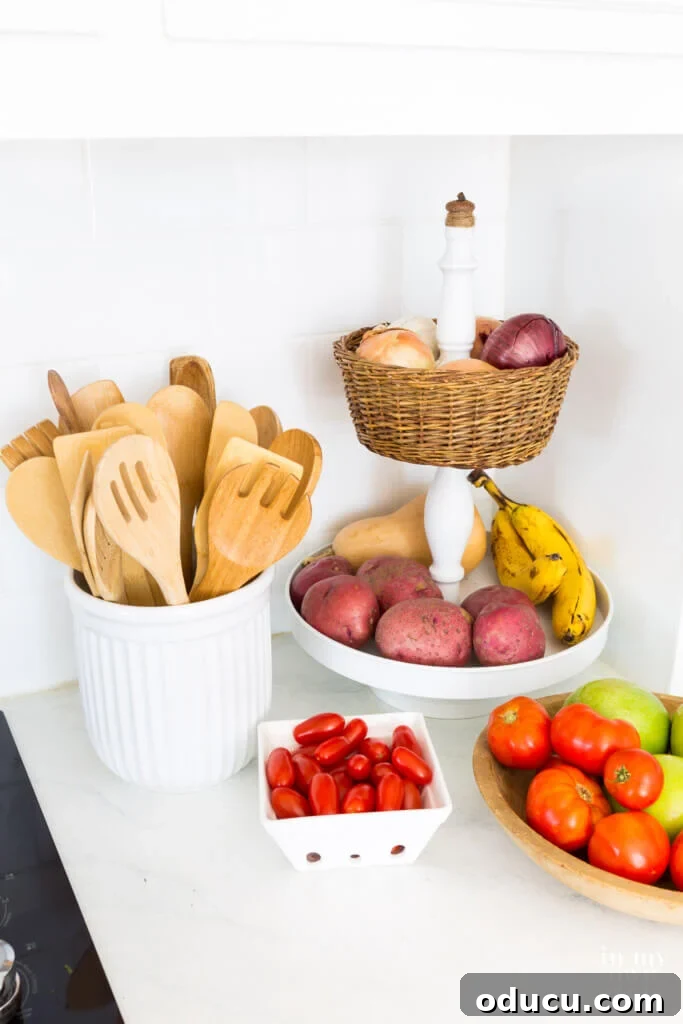 Kitchen Counter Harmony: Blending Function and Style 12 Tiered kitchen basket to make to store fruit and produce on a counter.