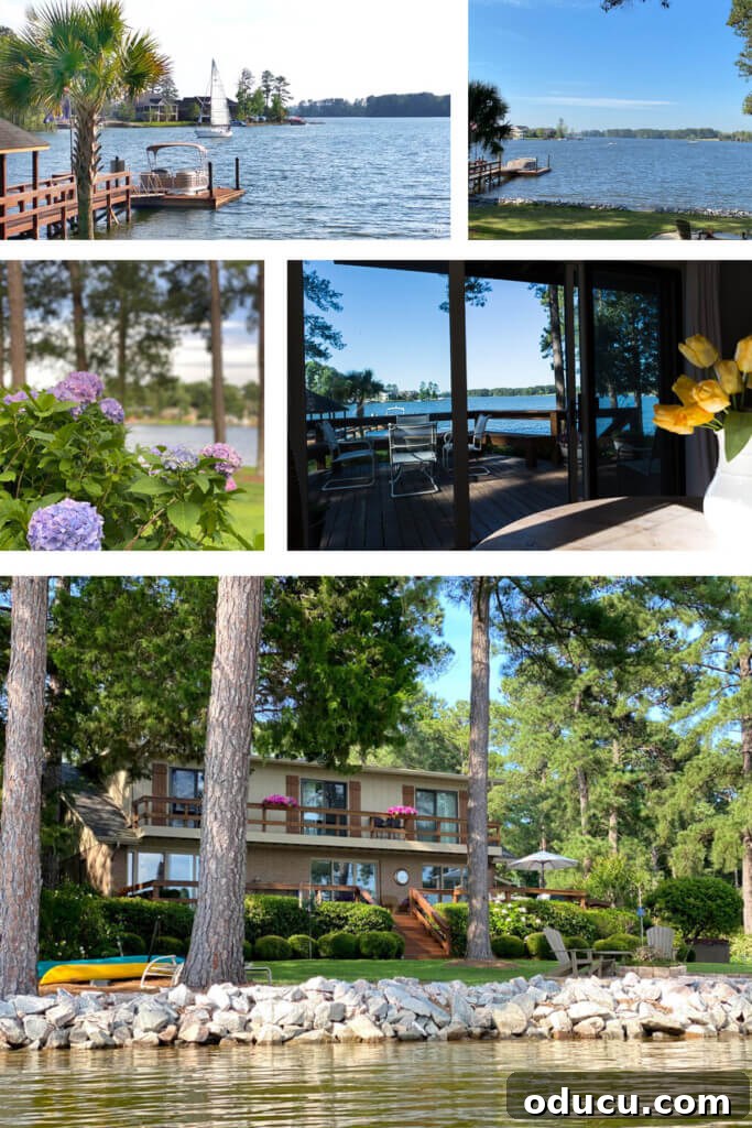 Grand Living Room on a Small Budget: $240 Makeover 3 Serene lake house view showcasing the expansive water and natural beauty surrounding the home.