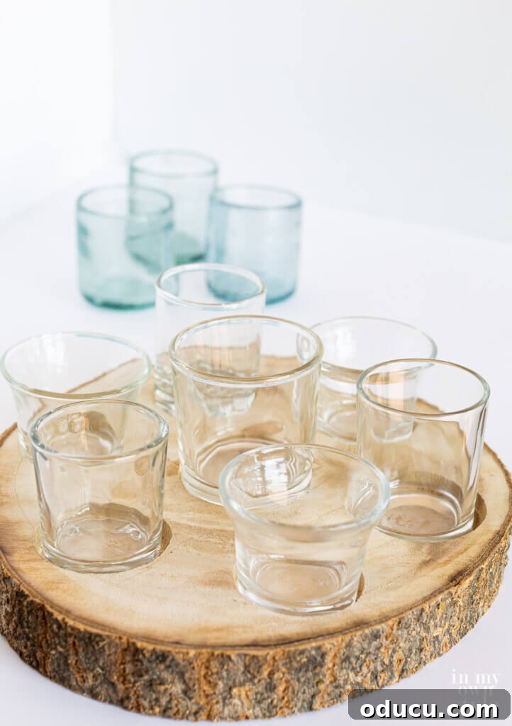 Woodland Inspired DIY Tealight Holders 8 Wood slab made into rustic glass votive candle holder.