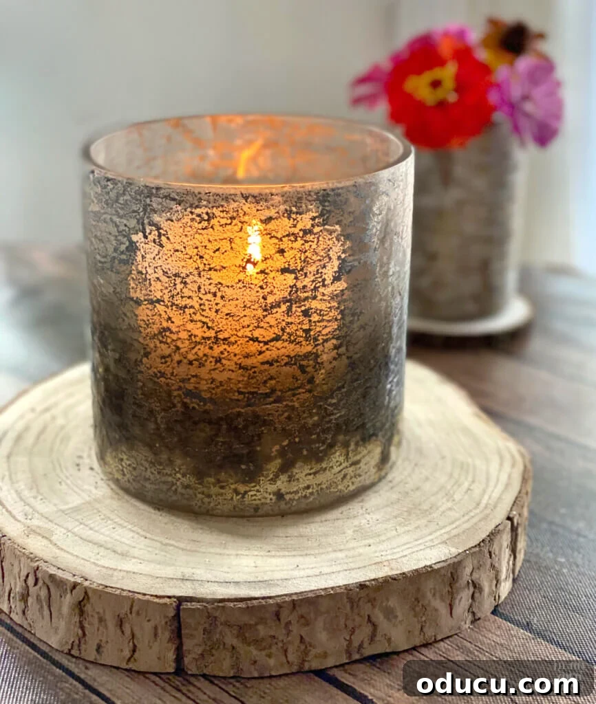 Candle in rustic glass candle holder