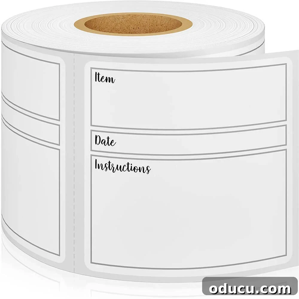 DIY Freezer Drawer Organization Hacks 18 Roll of freezer organizing labels that have an space to write instructions as well as the Item and date made.