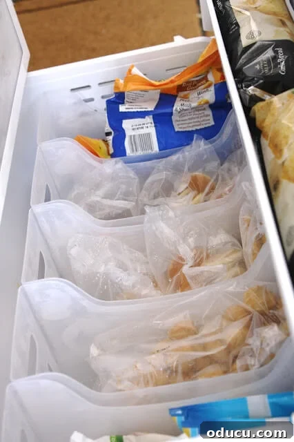DIY Freezer Drawer Organization Hacks 4 Using multi-use bins to organize a freezer drawer.