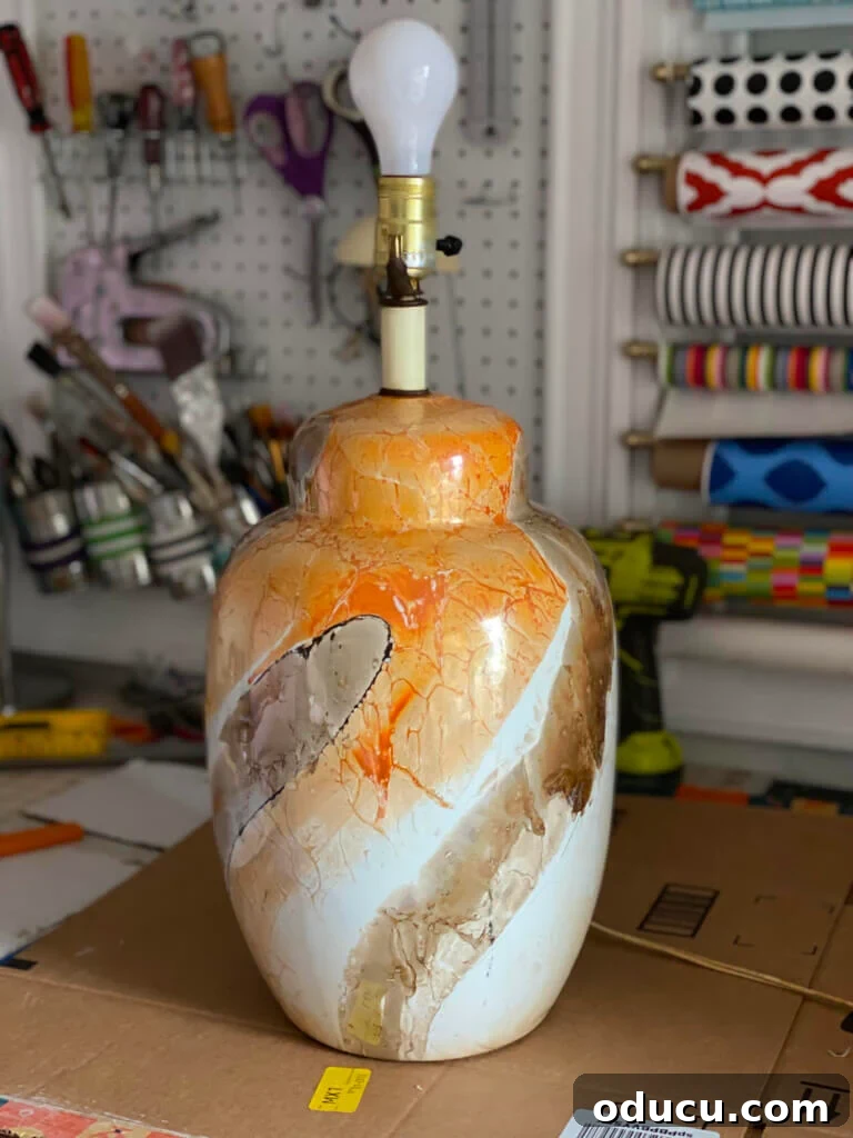 Craft Stunning Table Lamps for Less 4 Before makeover shot of a Ceramic table lamp bought at a thrift store