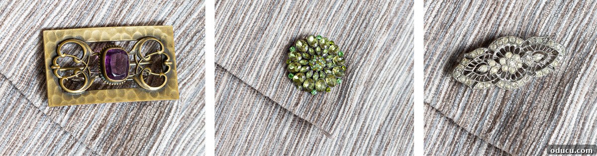 3 pretty pins on pillow cover flap.