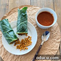 Collard green wrap and soup healthy lunch